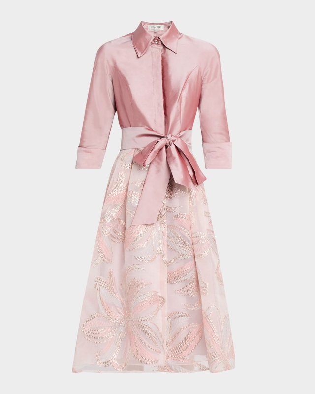 Taffeta & Organza Jacquard Midi Shirtdress